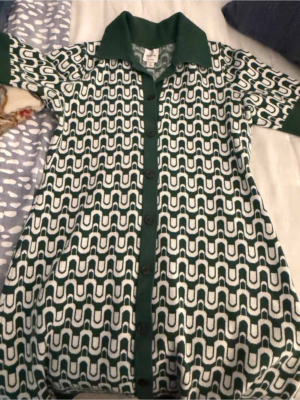 Maeve Green and White Geometric Knit Mini Dress